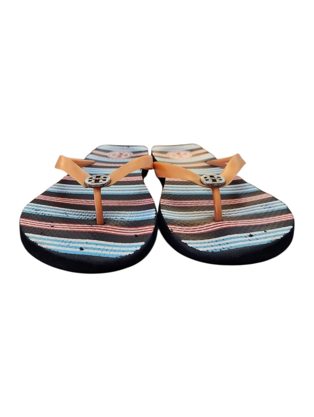 Tory Burch multicolor striped flip-flop sandals with a logo medallion - Picture 5 of 8
